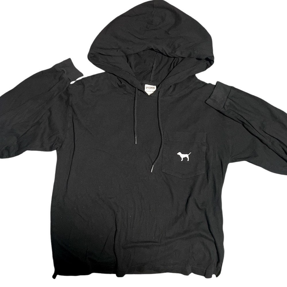 PINK long sleeve black tee with hood